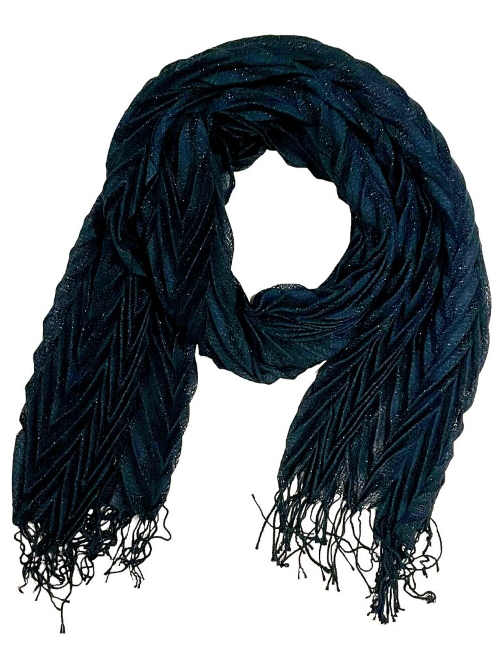 Black Metallic Sparkle Crinkle Fringe Scarf Lightweight Jones New York